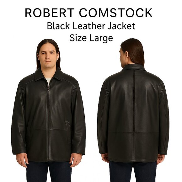 Robert Comstock Black Leather Jacket Size Large - Picture 1 of 13